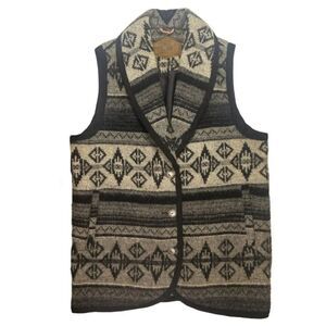 Woolrich Wool Vest Tribal Aztec Navajo Southwestern Print Black & Gray Size M